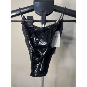 Good American Faux Leather High Cut Bikini Bottom Black Size 3 NWT